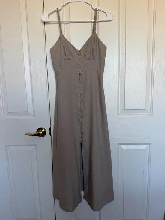 Zara Beige Button-Front Midi Dress - Picture 2 of 8